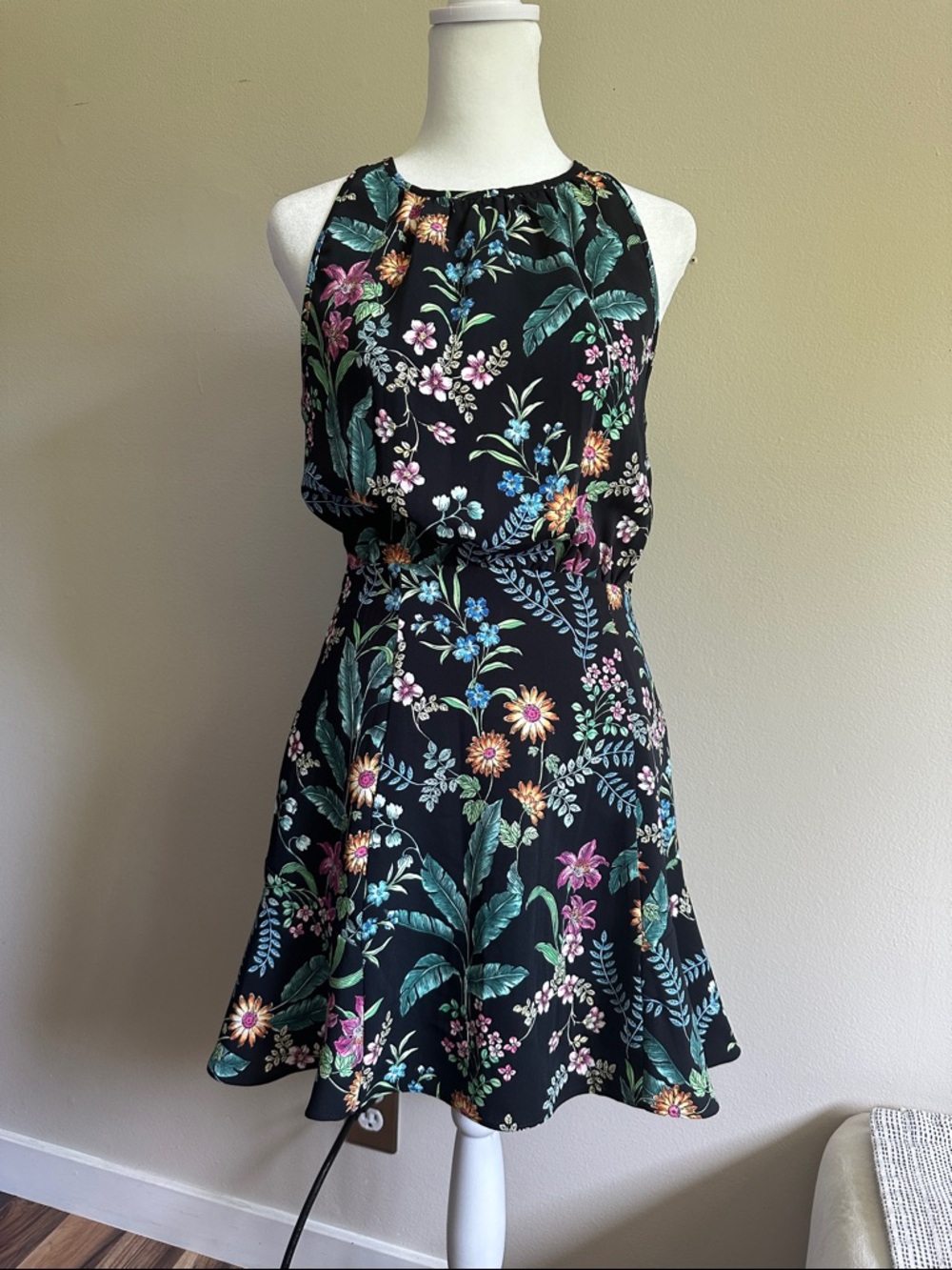 Lulu's Black Floral Halter Mini Dress